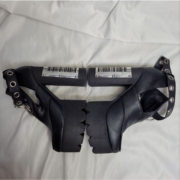 DOLLS KILL‎ Current Mood black vegan strappy barcode rare 6" platform heels 10 - Picture 3 of 12